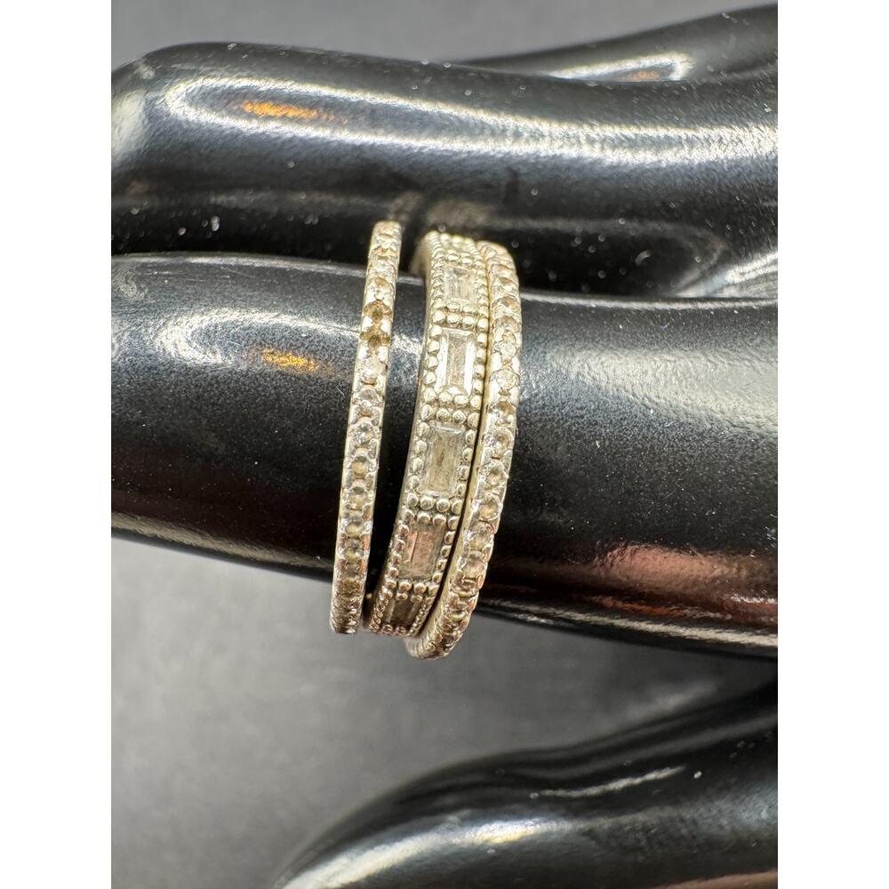 Vtg 925 Sterling Silver Baguette Cut Cz Eternity Stackable Ring Set of 3 Sz 7.5